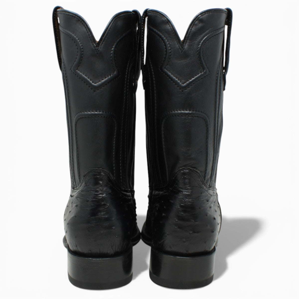 Western Genuine Ostrich Roper Boots Black Color - Los Altos Boots Back