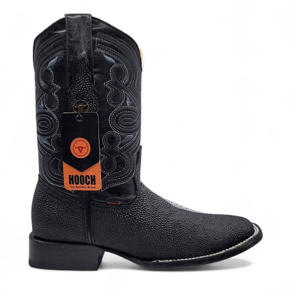 Bota Vaquera para Hombre con Punta Cuadrada Ancha Grabado Tipo Mantarraya con Perla Sencilla – Hooch Boots H529405 - Hooch