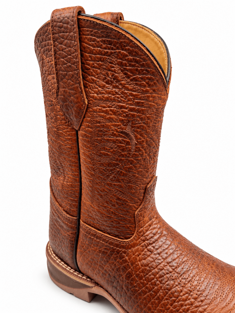 Bota Vaquera para Hombre Punta Cuadrada de Piel Bull Shoulder Color Miel con Suela de Hule – Hooch Boots H52W5183 - Hooch Boots