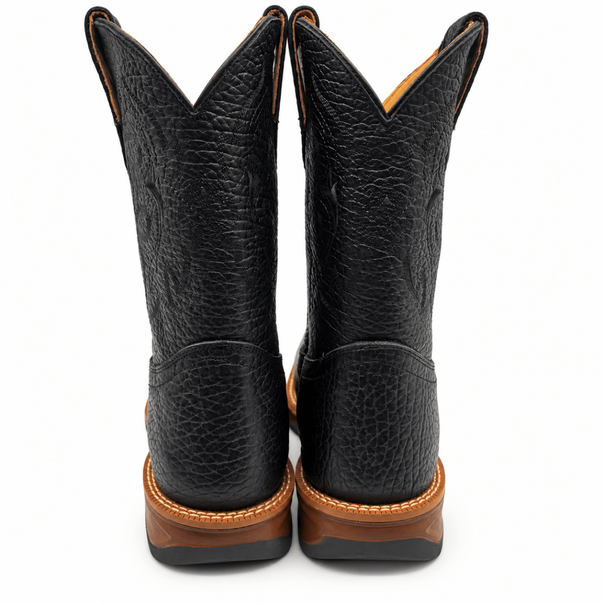 Bota Vaquera para Hombre Punta Cuadrada de Piel Bull Shoulder Color Negro con Suela de Hule – Hooch Boots H52W0583 - Hooch Boots