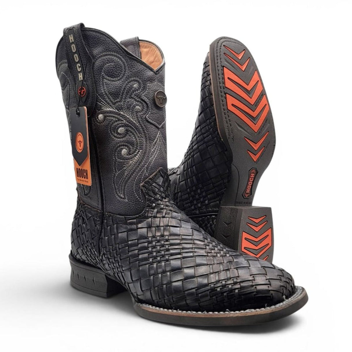 Bota Vaquera para Hombre Punta Cuadrada de Piel Genuina Diseño Petatillo con Suela de Hule – Hooch Boots - Hooch