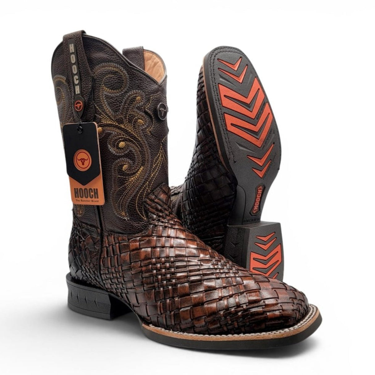Bota Vaquera para Hombre Punta Cuadrada de Piel Genuina Diseño Petatillo con Suela de Hule – Hooch Boots - Hooch
