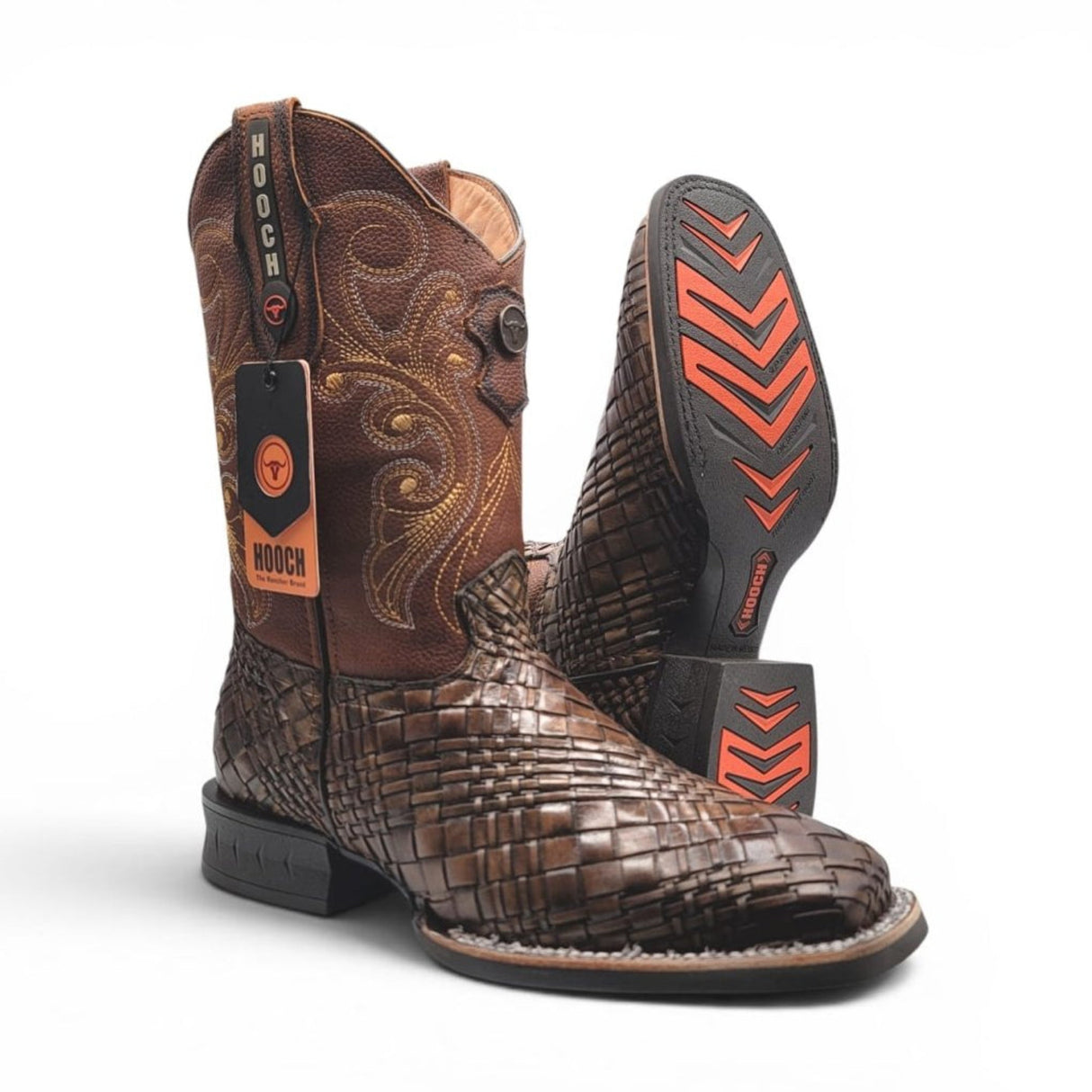 Bota Vaquera para Hombre Punta Cuadrada de Piel Genuina Diseño Petatillo con Suela de Hule – Hooch Boots - Hooch