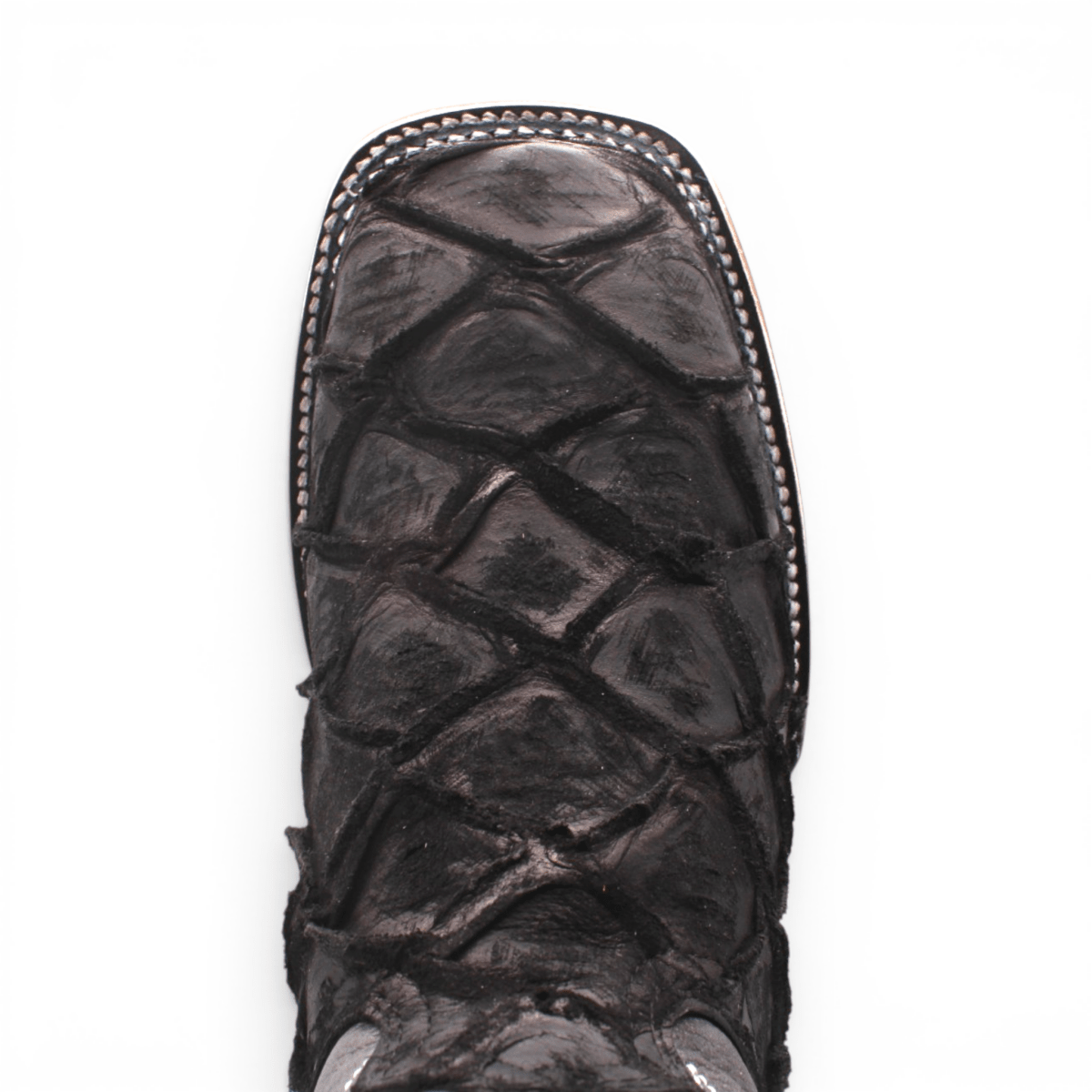 Bota Vaquera para Hombre Punta Cuadrada Grabado Tipo Pirarucu Color Negro con Suela de Hule – Hooch Boots H520572 - Hooch
