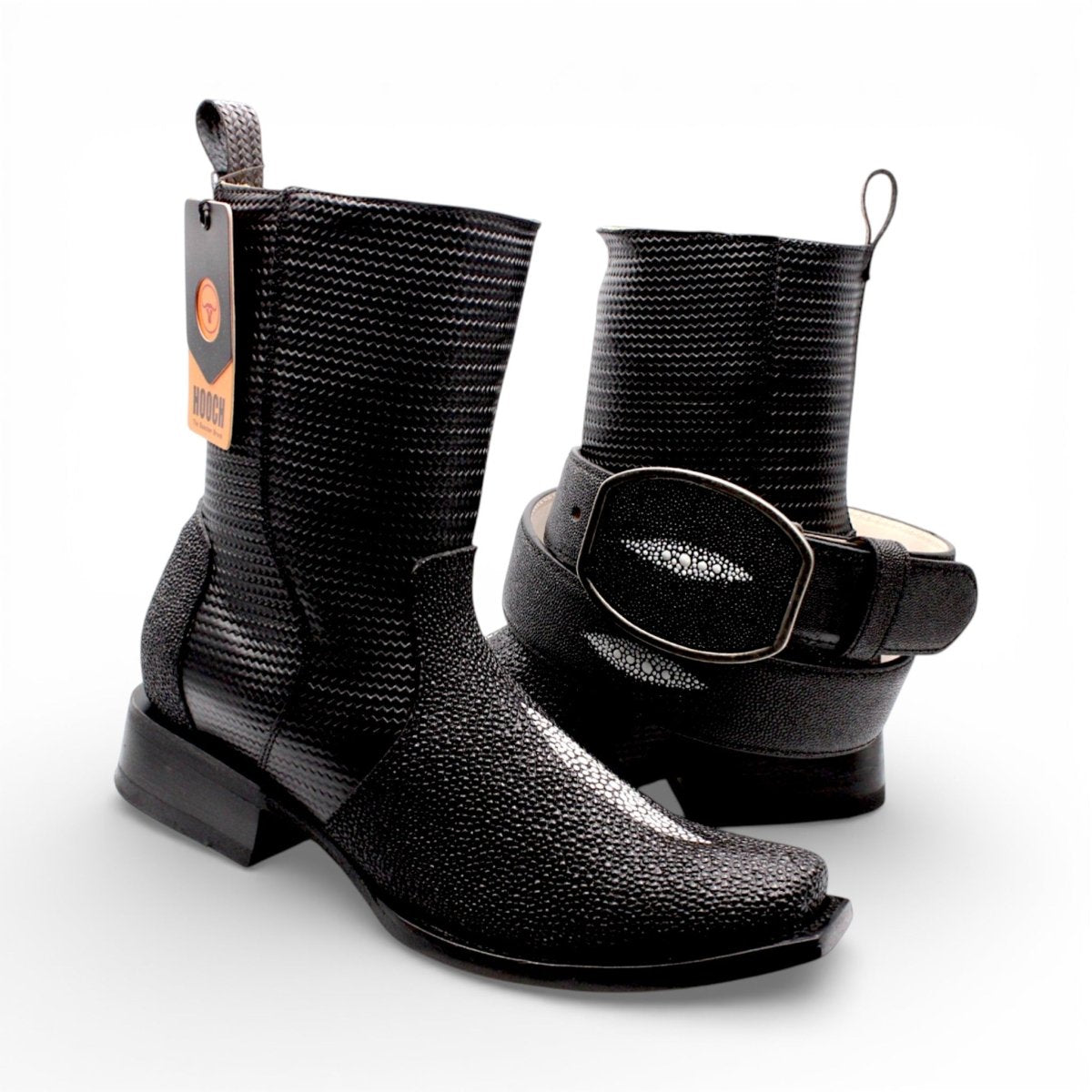 Bota Vaquera para Hombre Punta Dubai de Piel Grabado Mantarraya con Perla Sencilla y Cierre Lateral – Hooch Boots H580594 - Hooch