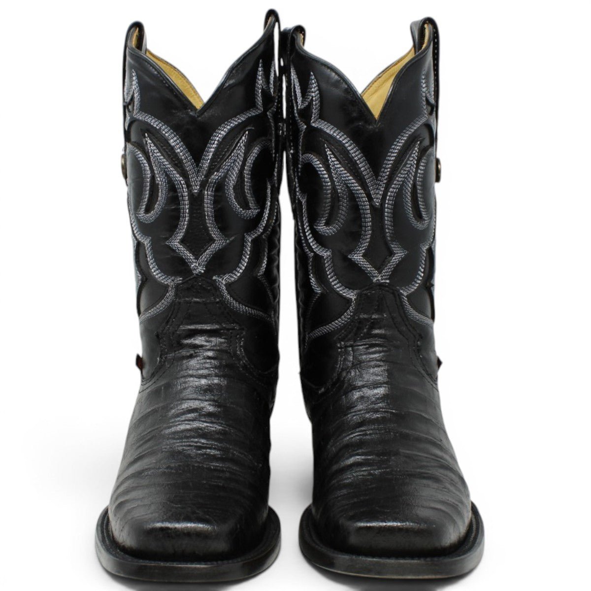 Bota Vaquera para Hombre Punta Rodeo Grabado Tipo Caiman Belly Color Negro de Piel Genuina – Hooch Boots H510573 - Hooch