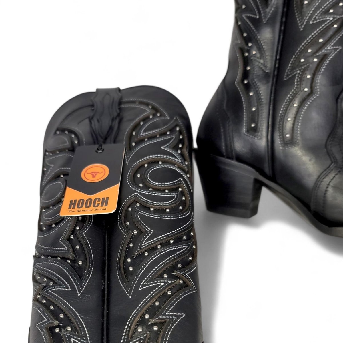 Bota Vaquera para Mujer Punta Snip Alta "Luna Black" de Piel Genuina con Tubo 16” y Tacon Western de 2.5” – Hooch Boots H26T9505 - Hooch