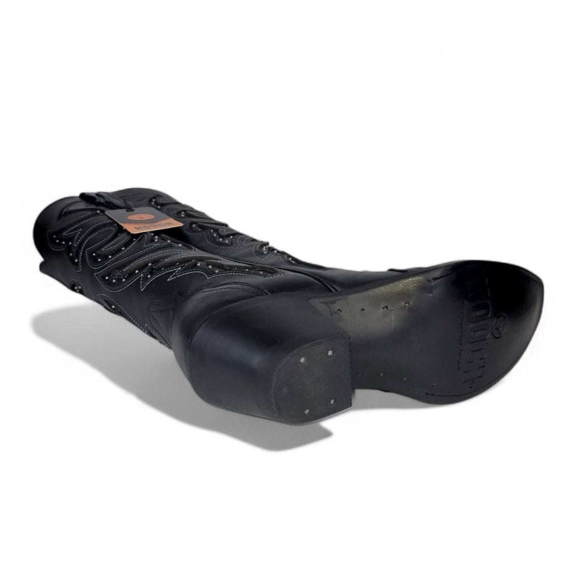 Bota Vaquera para Mujer Punta Snip Alta "Luna Black" de Piel Genuina con Tubo 16” y Tacon Western de 2.5” – Hooch Boots H26T9505 - Hooch