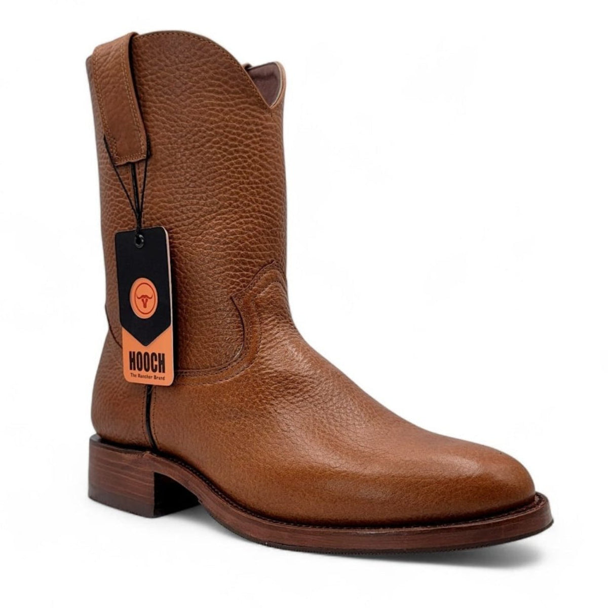 Genuine Leather Roper Round Toe Boots in Honey Color – Hooch Boots - Side View