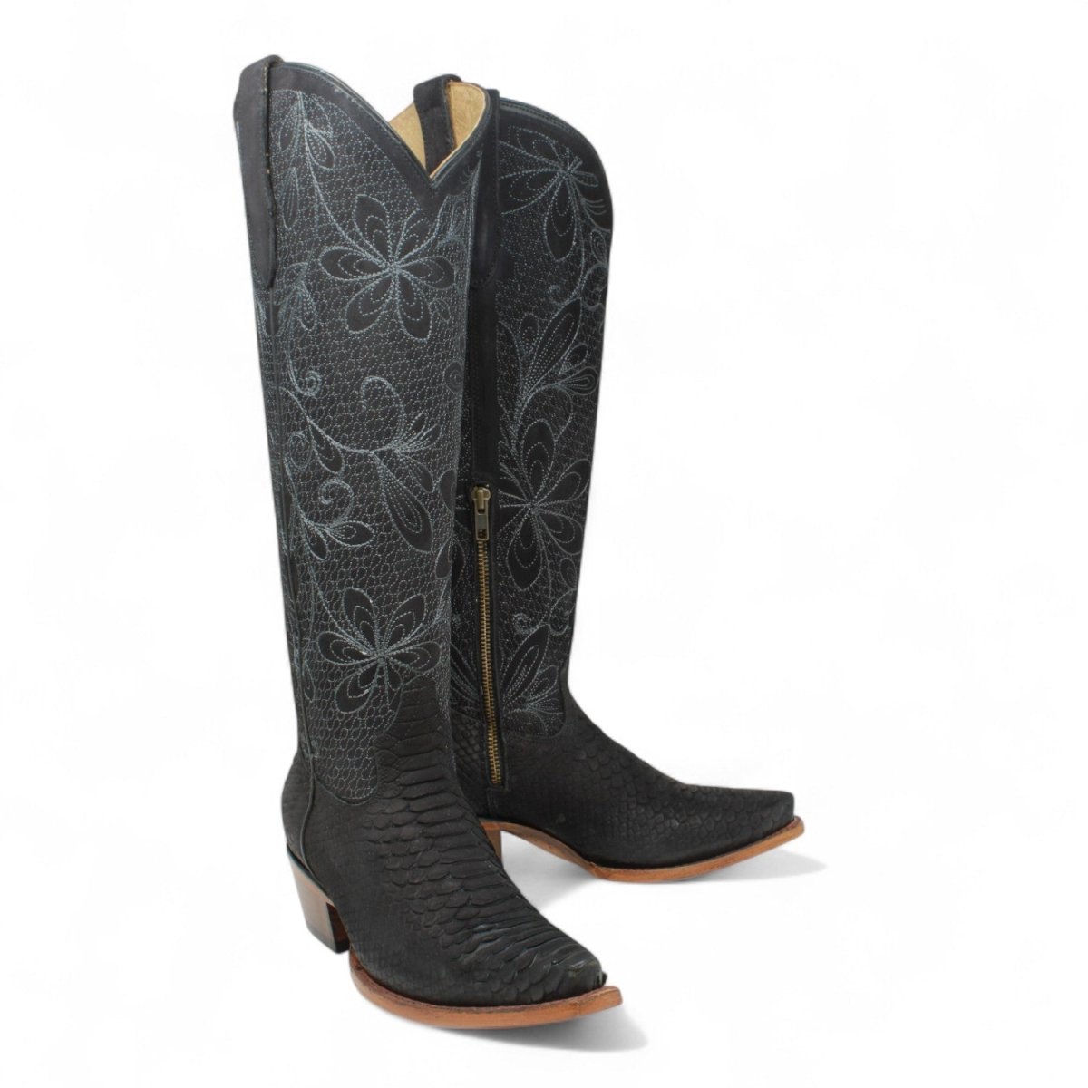 Botas Altas de Cuero Original para Mujer Color Negro Piton Q34T5705 - Quincy Boots