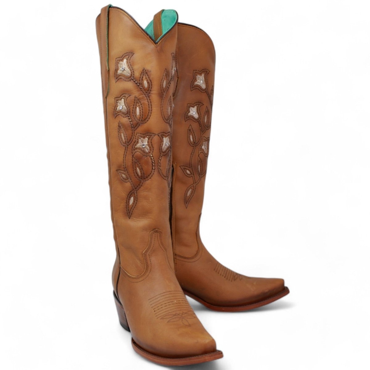 Botas Altas de Cuero Original para Mujer Snip Toe Color Tan