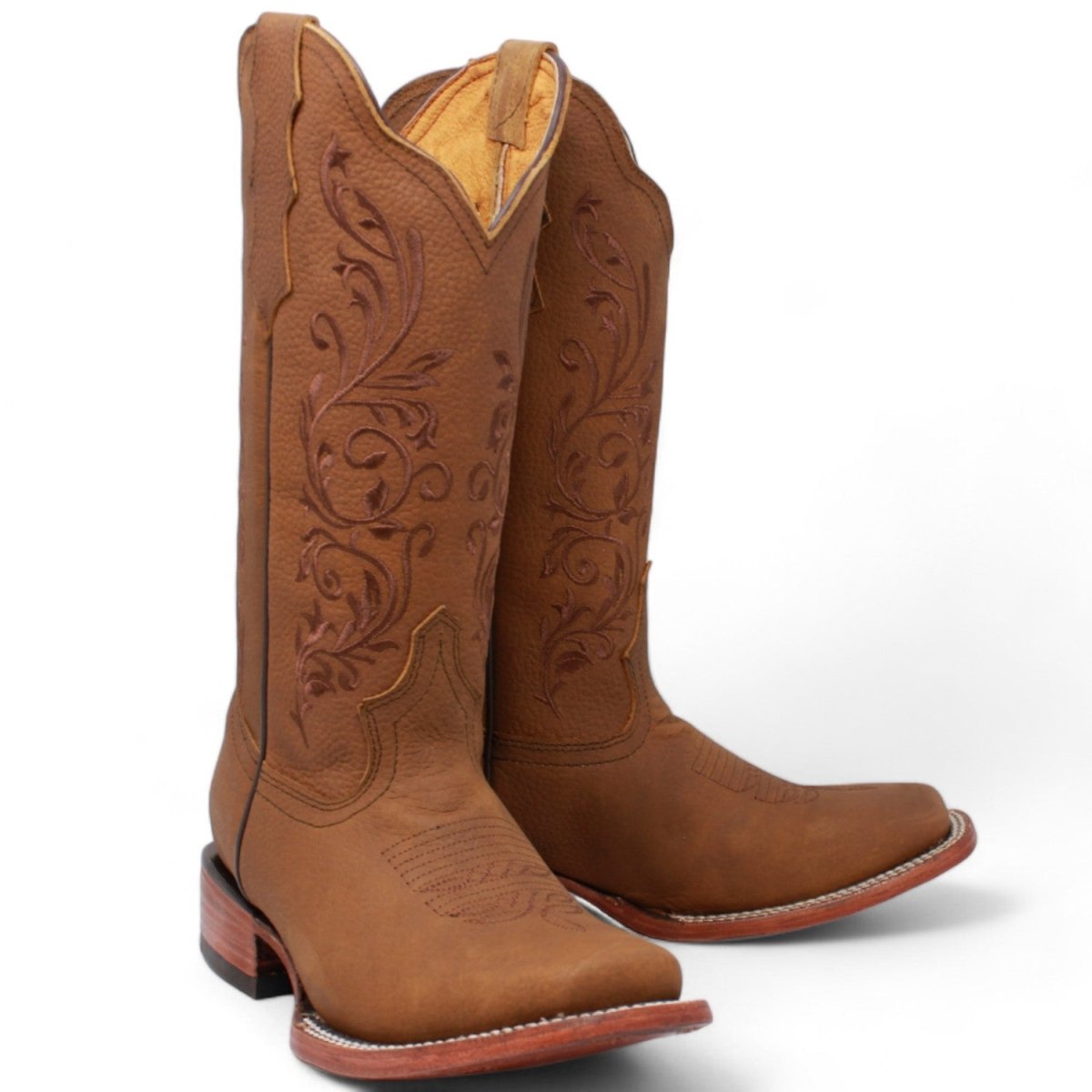 Botas de Cuero Lijado para Mujer en Horma Rodeo Color Tan