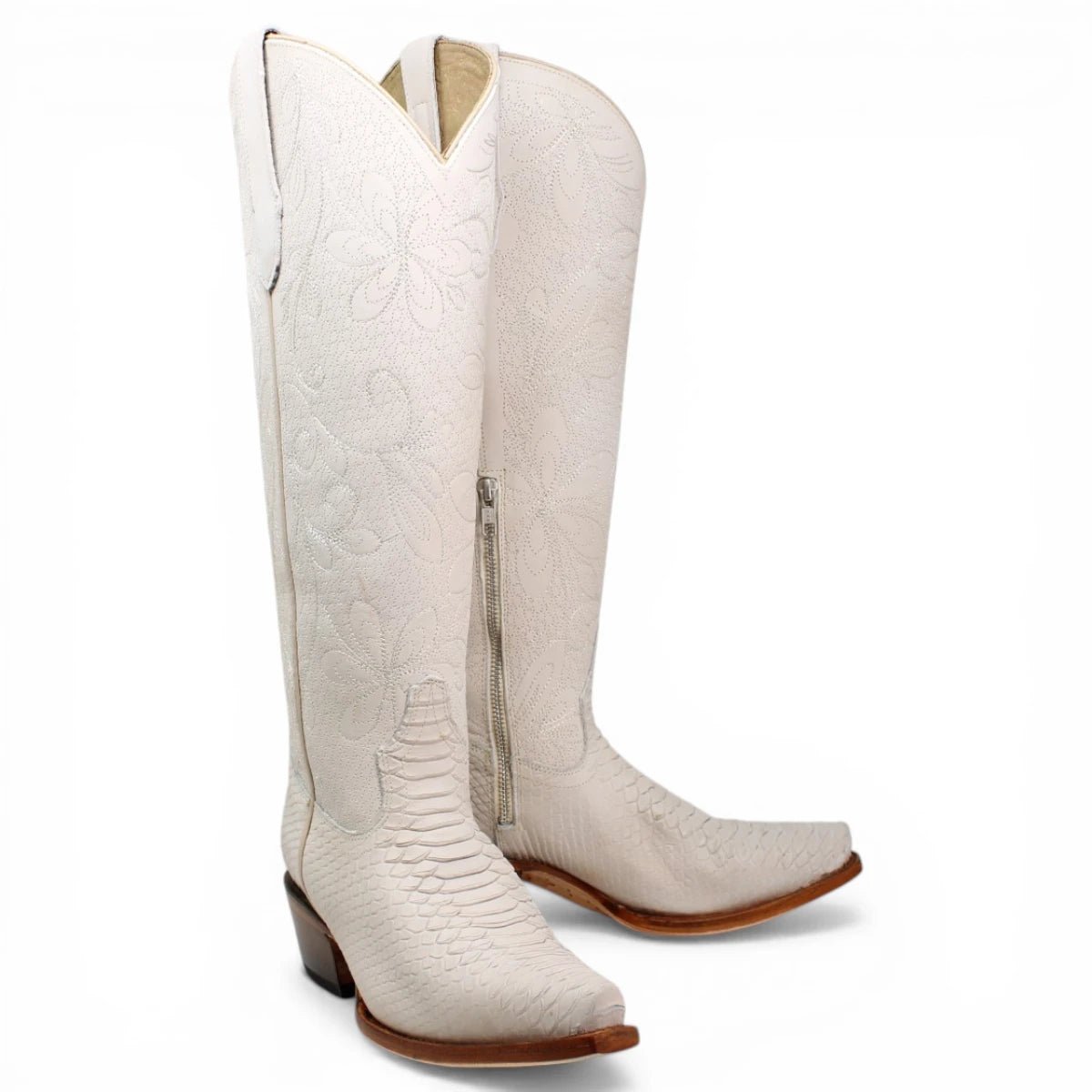 Botas Altas Hueso de Cuero Original con Grabado Piton Q34T5704 - Quincy Boots