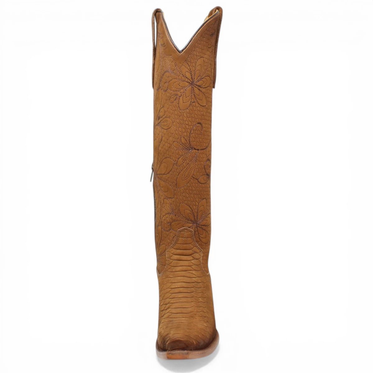Botas Altas Miel de Cuero Original con Grabado Piton Q34T5759 - Quincy Boots