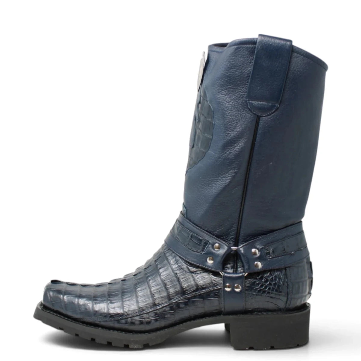Botas Biker de Cocodrilo Caiman Cola Original Color Azul Marino - Los Altos Boots - Los Altos Boots