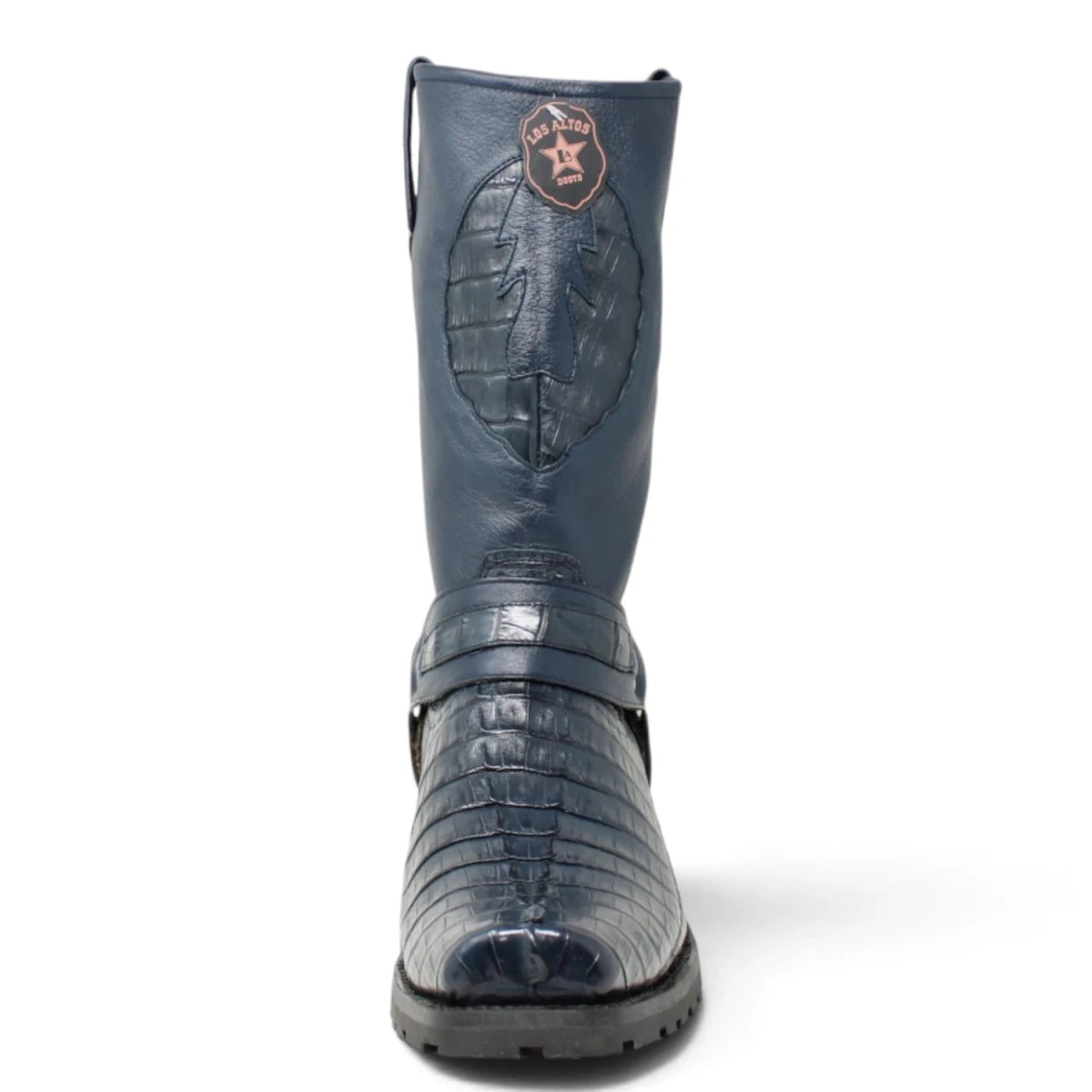 Botas Biker de Cocodrilo Caiman Cola Original Color Azul Marino - Los Altos Boots - Los Altos Boots
