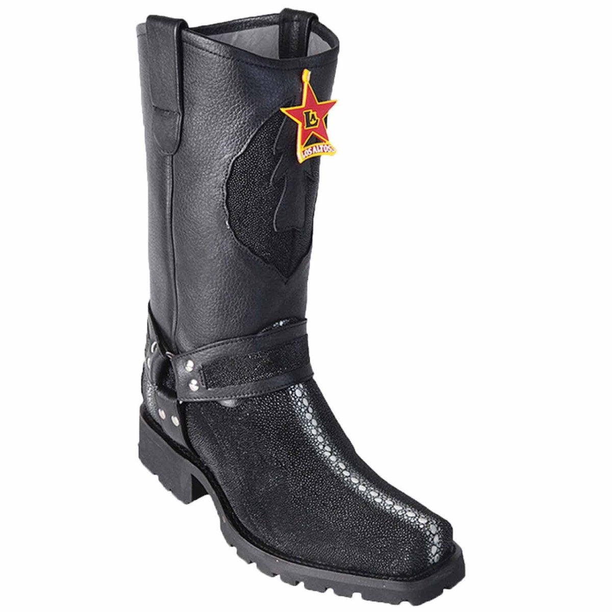 Botas Biker de Mantarraya Original Perla Completa Color Negro - Los Altos Boots - Los Altos Boots
