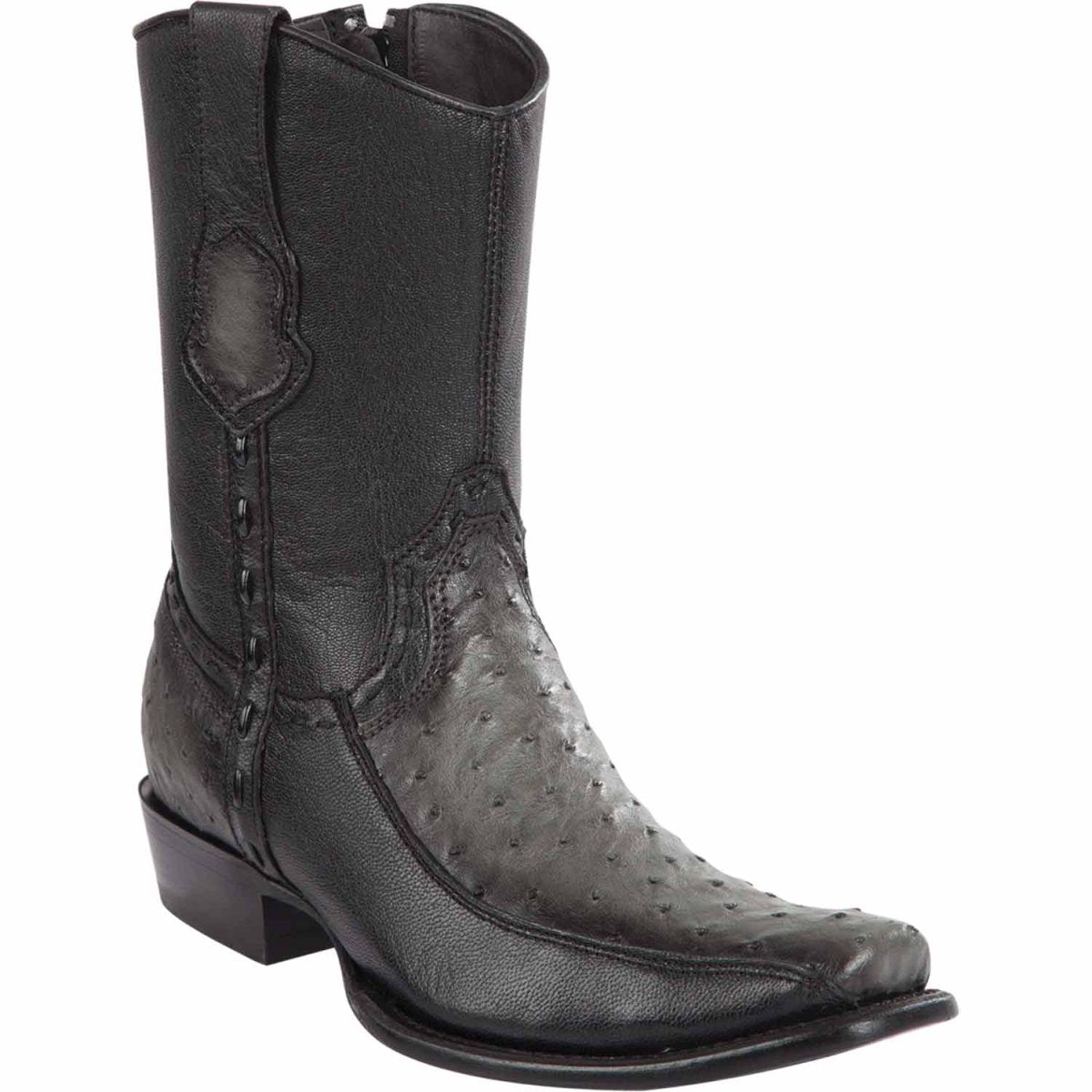 Botas Cortas de Avestruz Original Horma Dubai Color Gris Difuminado - Wild West Boots - Wild West Boots
