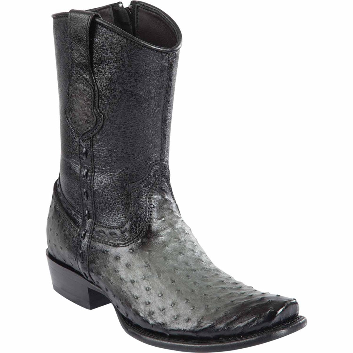 Botas Cortas de Avestruz Original Punta Dubai Cuadrada Color Gris Difuminado - Wild West Boots - Wild West Boots