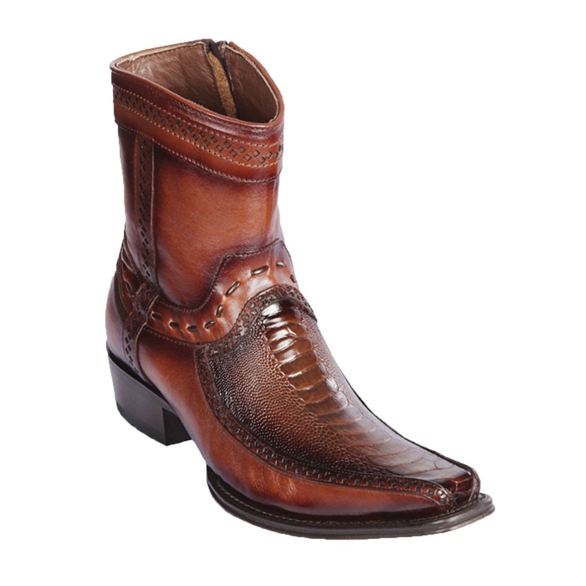 Botas Cortas de Avestruz Original Punta 7X Cuadrada Ancha Color Cafe Difuminado - Los Altos Boots