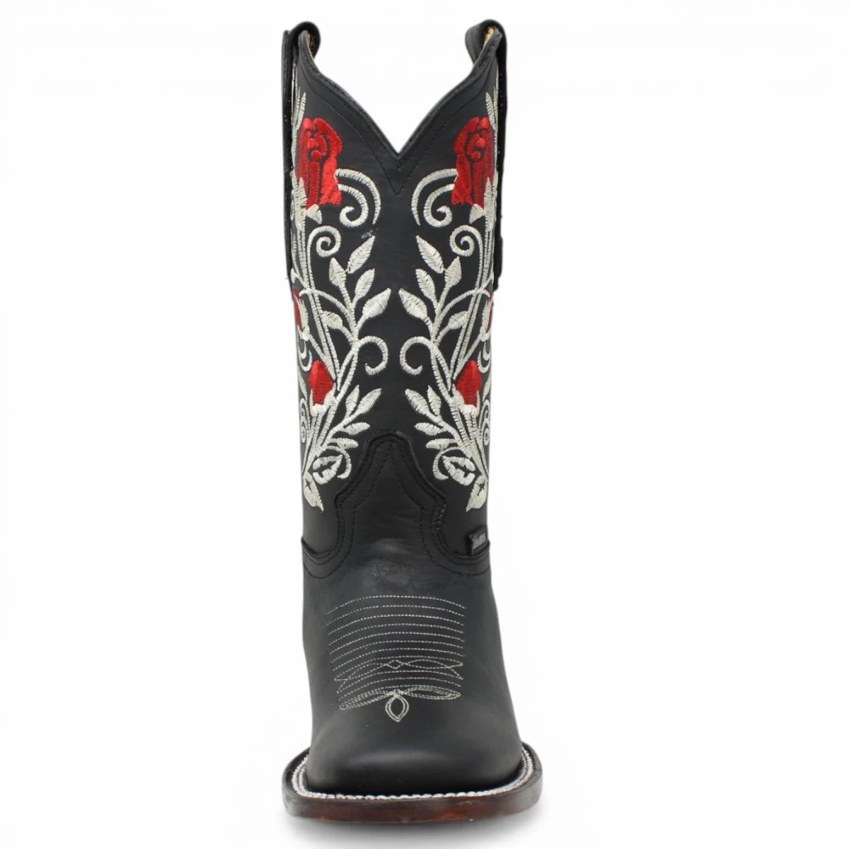 Botas Cuadrada Negro con Flores Rojas y Ringle - Sidney - A&A Boots