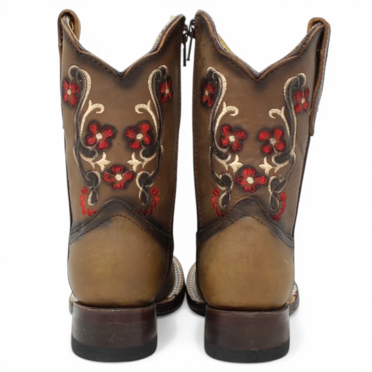 Botas Cuadrada Tan con Flores Rojas y Ringle - Bandida - A&A Boots