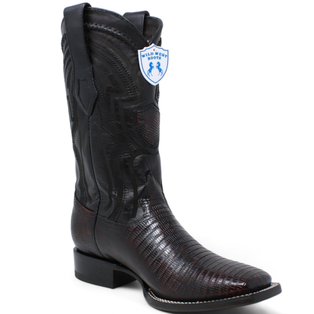 Wester Genuine Lizard Wide Square Toe Boots Black Cherry Color - Wild West Boots - Side View