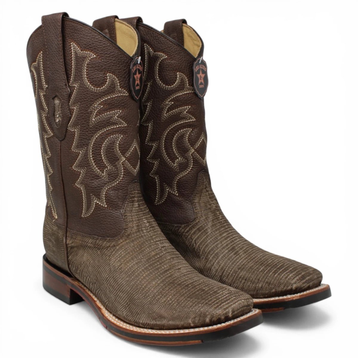 Botas de Armadillo Original Punta Rodeo Cuadrada Ancha Color Cafe Lijado - Los Altos Boots - Los Altos Boots