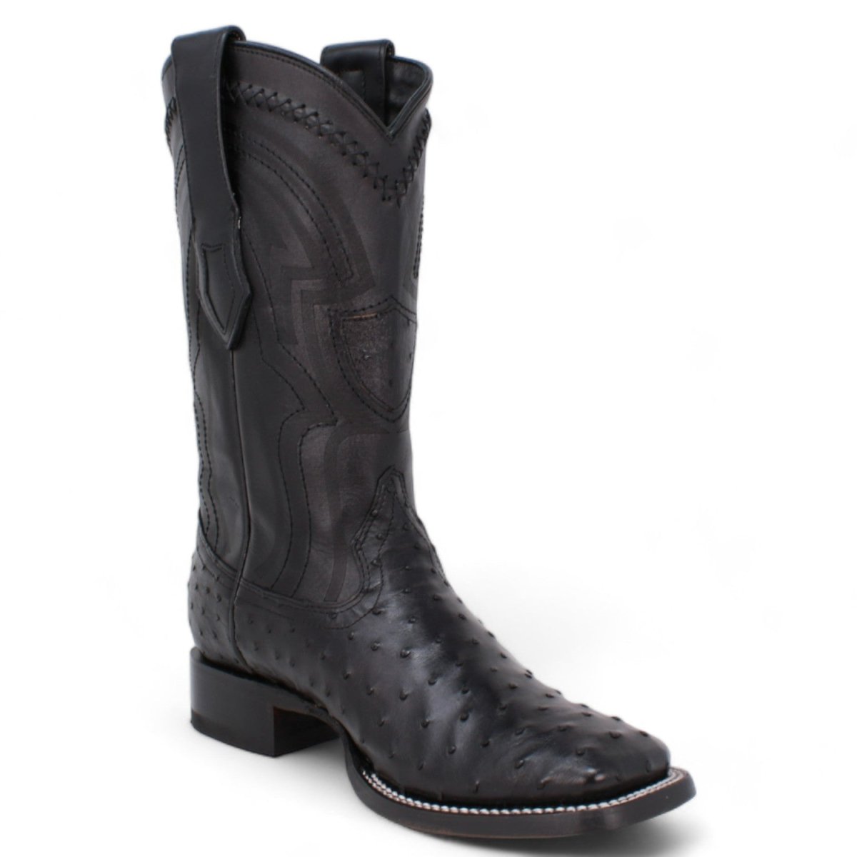 Genuine Ostrich Wide Square Toe Boots Black Color - Wild West Boots