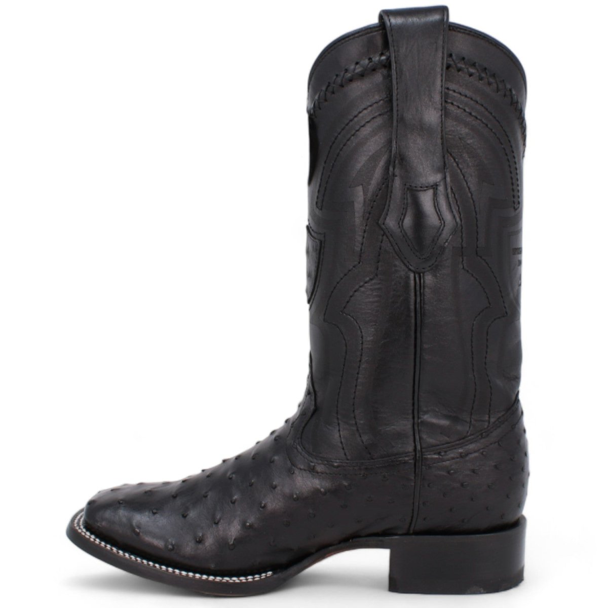 Genuine Ostrich Wide Square Toe Boots Black Color - Wild West Boots left side