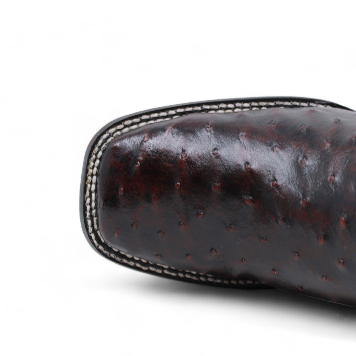 Genuine Ostrich Wide Square Toe Boots Black Cherry Color - Wild West Boots toe