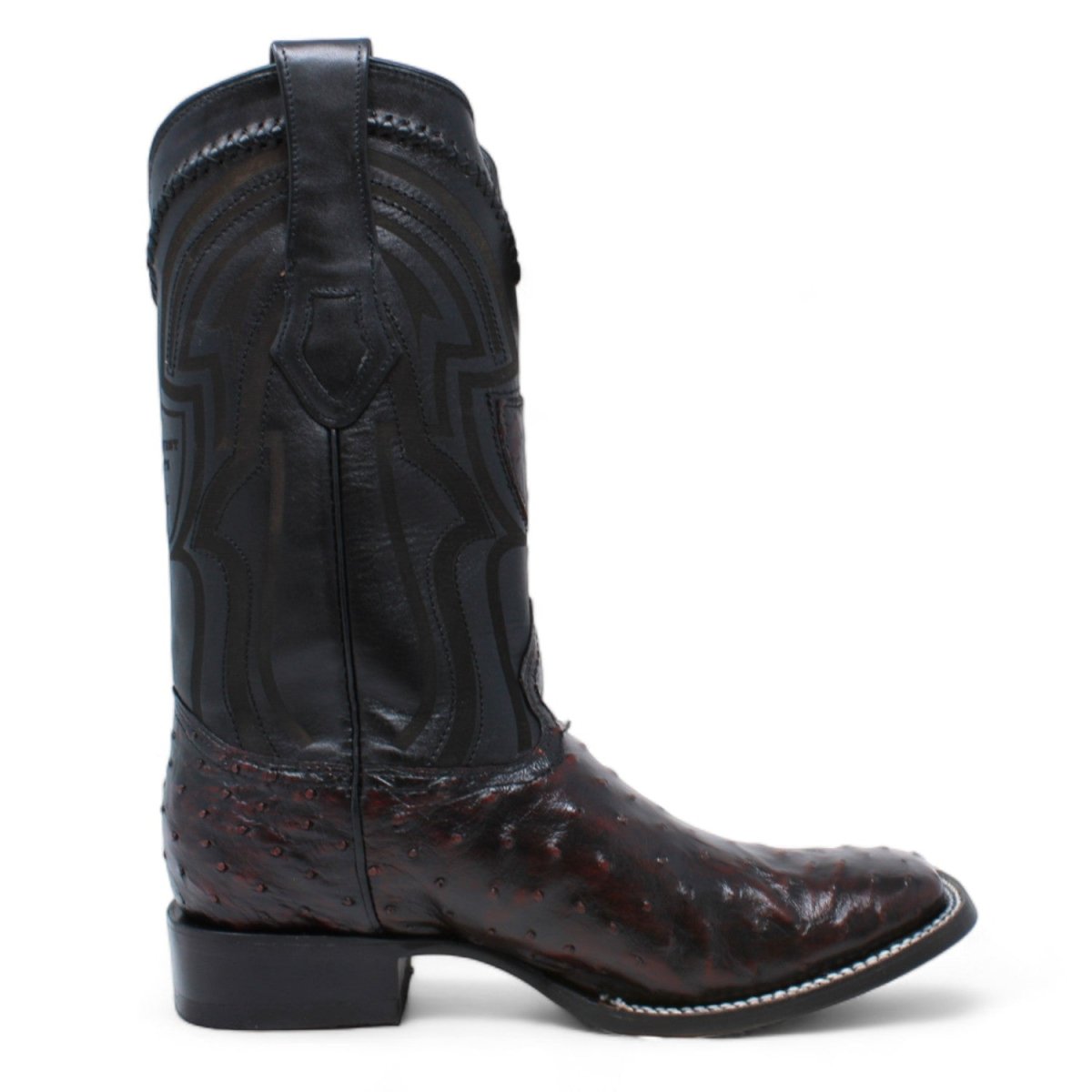 Genuine Ostrich Wide Square Toe Boots Black Cherry Color - Wild West Boots right side