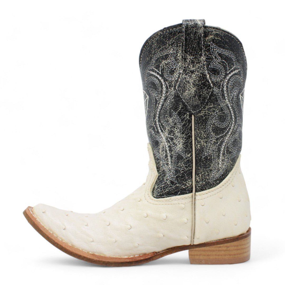 Botas de Avestruz Imitacion Horma 3X Aladino para Niño Color Hueso WD - 371 - White Diamonds Boots