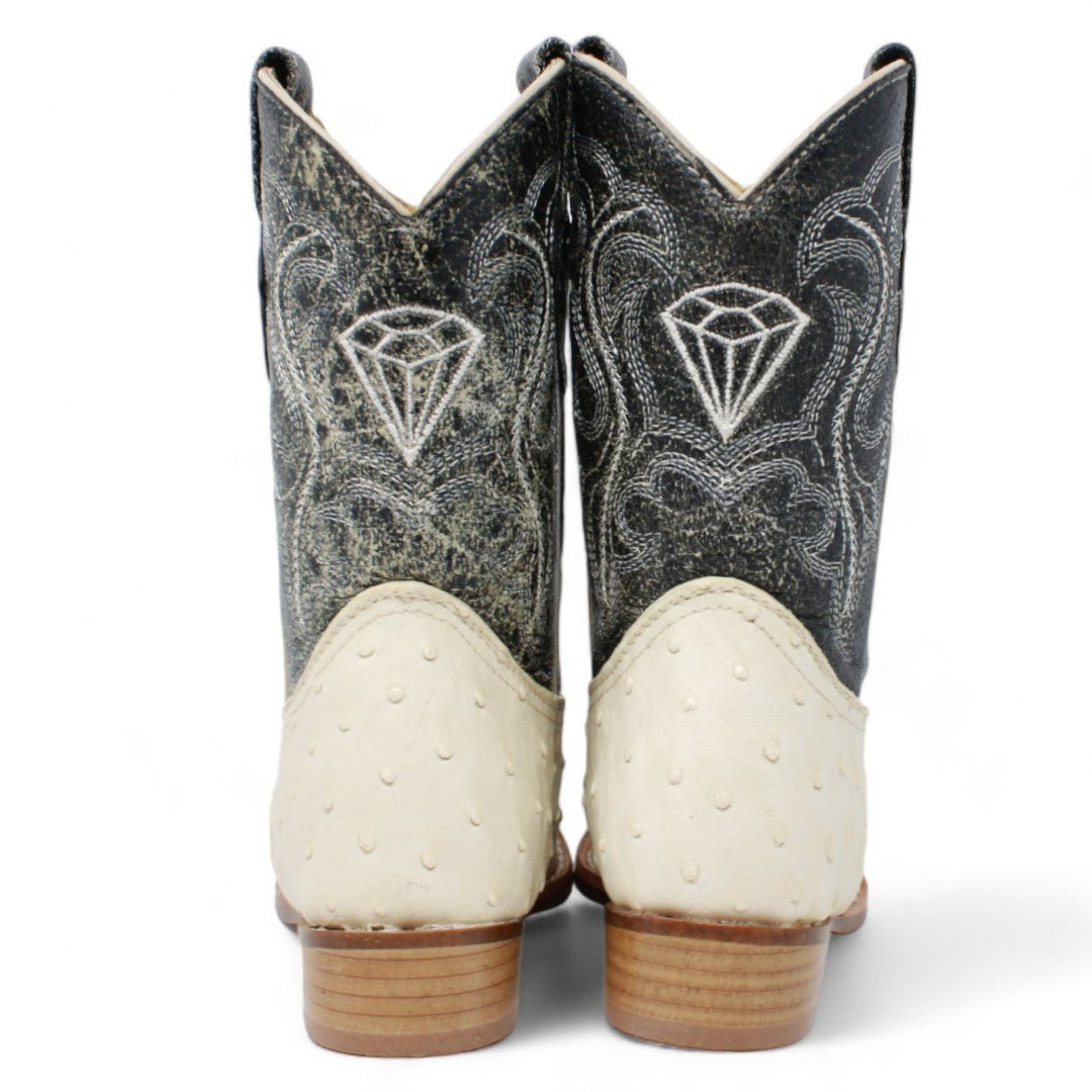 Botas de Avestruz Imitacion Horma 3X Aladino para Niño Color Hueso WD - 371 - White Diamonds Boots