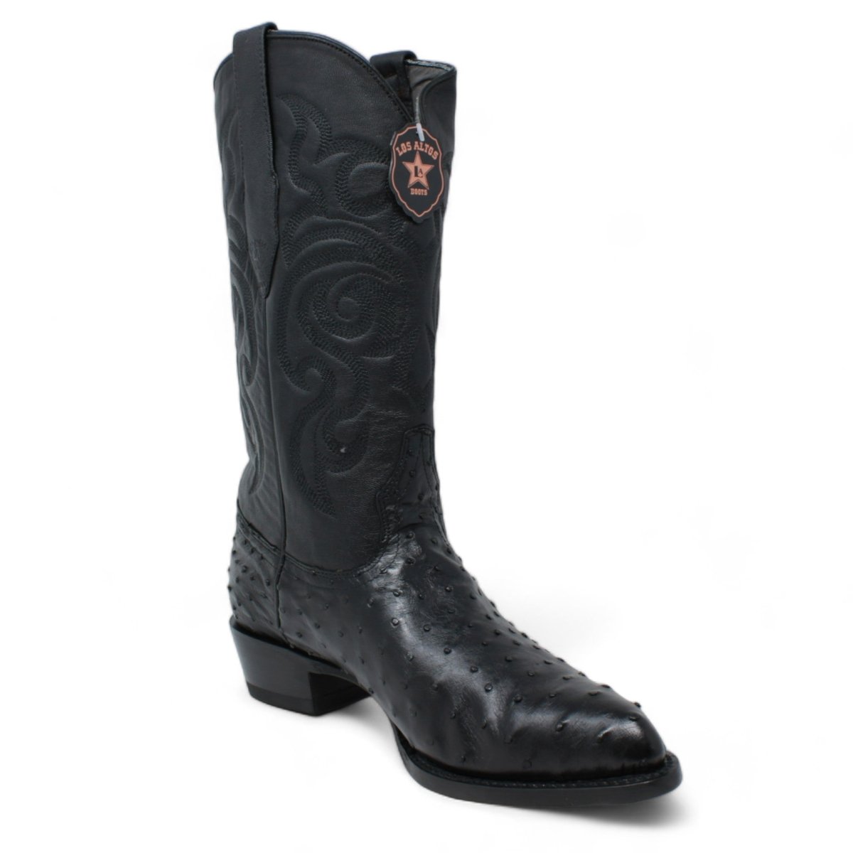 Western Genuine Ostrich Boots J Toe Black Color - Los Altos Boots side view