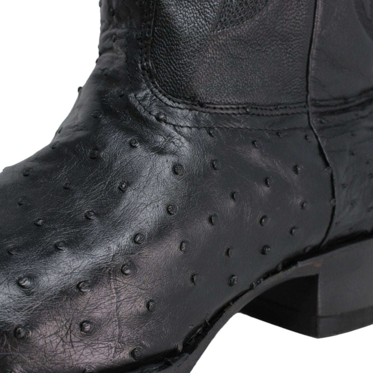Western Genuine Ostrich Boots J Toe Black Color - Los Altos Boots close up view