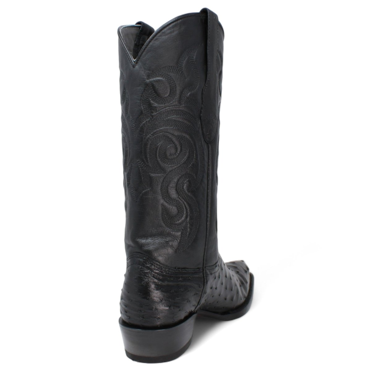 Western Genuine Ostrich Boots J Toe Black Color - Los Altos Boots back view