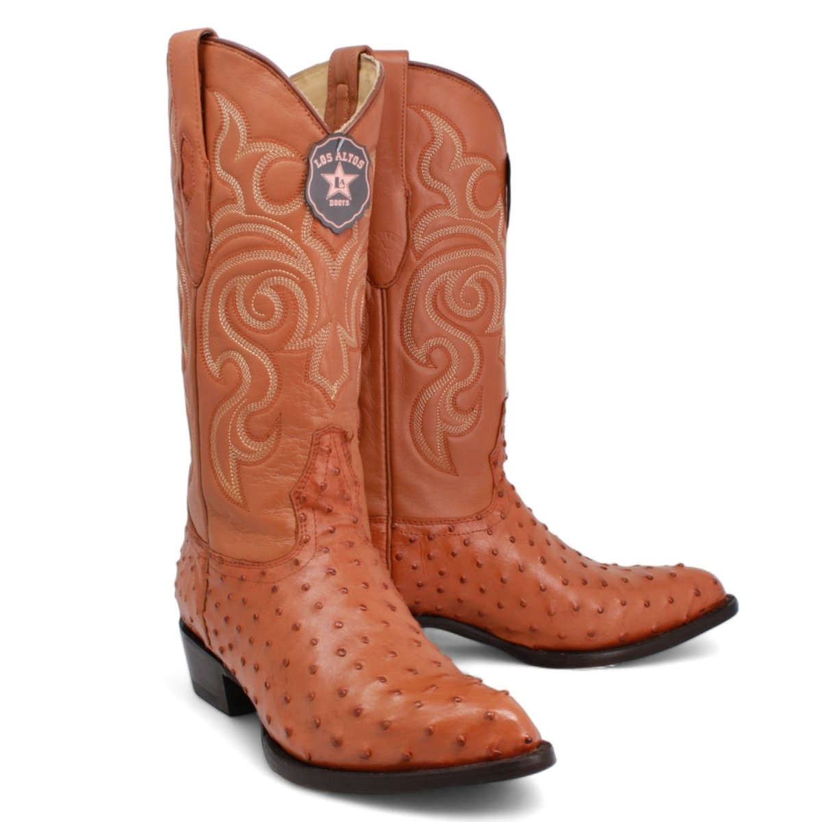 Western Genuine Ostrich Boots J Toe Honey Color - Los Altos Boots pair view