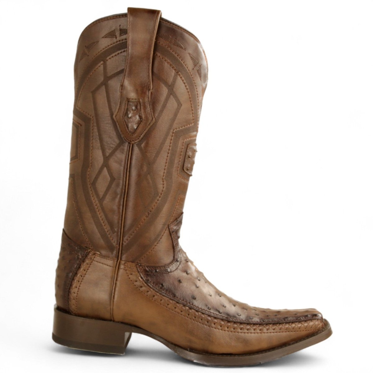 Botas de Avestruz Original Punta Cuadrada Europea Color Cafe Difuminado - Los Altos Boots - Los Altos Boots