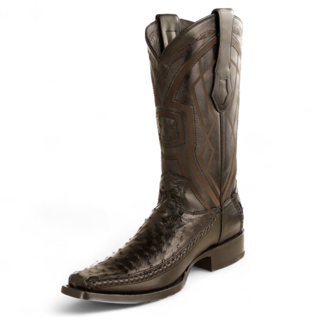 Botas de Avestruz Original Punta Cuadrada Europea Color Negro - Los Altos Boots - Los Altos Boots