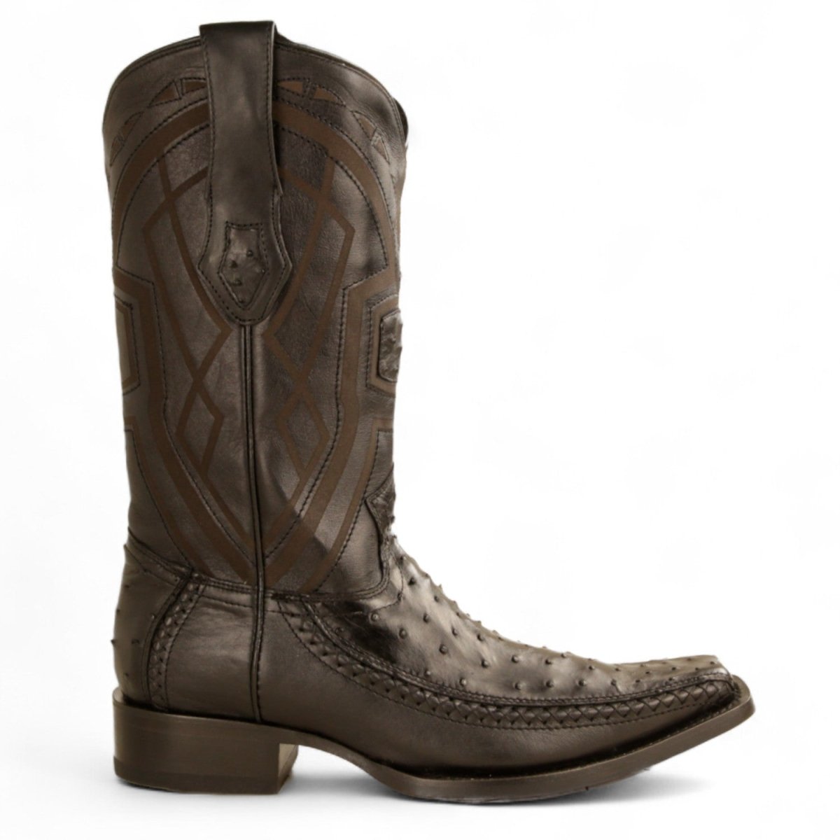 Botas de Avestruz Original Punta Cuadrada Europea Color Negro - Los Altos Boots - Los Altos Boots