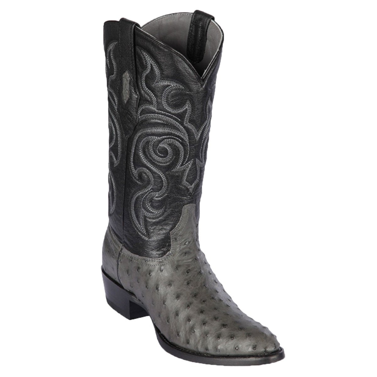 Western Genuine Ostrich Boots Round Toe Gray Color - Los Altos Boots Side view