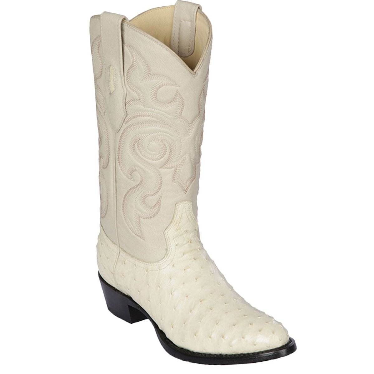 Western Genuine Ostrich Boots Round Toe Winterwhite Color - Los Altos Boots Side view