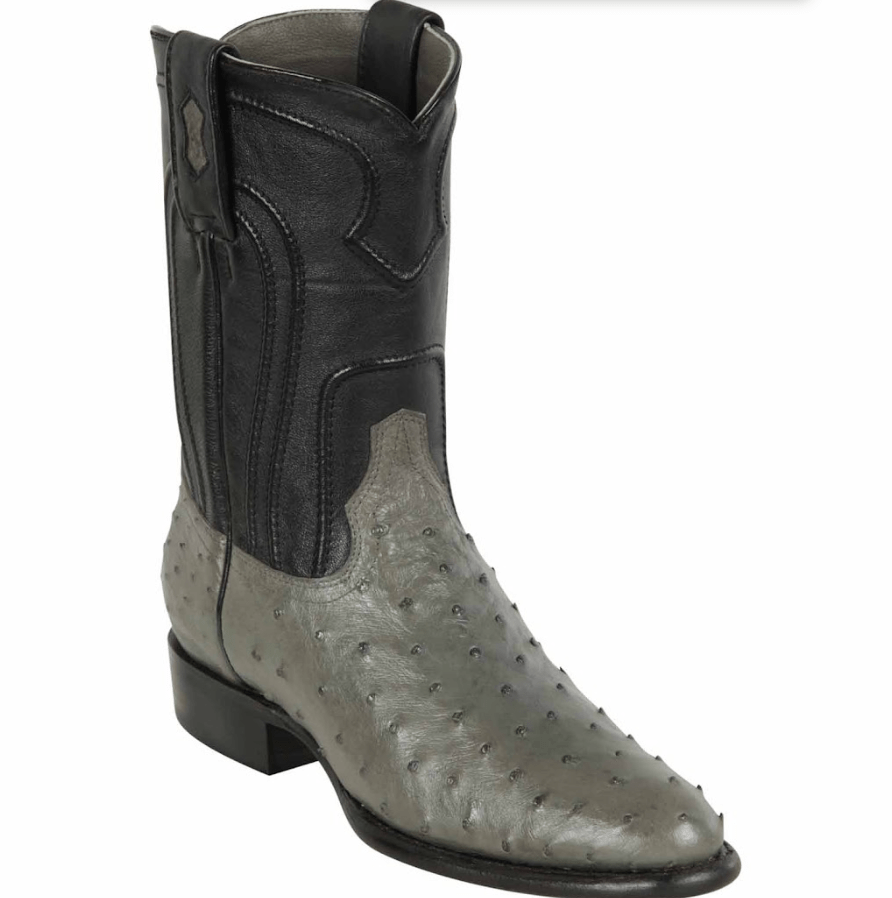 Botas de Avestruz Original Punta Redonda Roper Color Gris - Los Altos Boots - Los Altos Boots