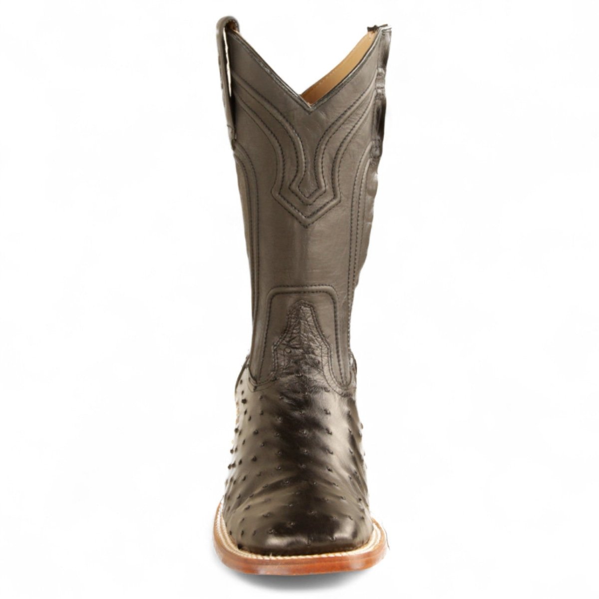 Botas de Avestruz Original Punta Rodeo Cuadrada Ancha con Zipper Color Negro - Los Altos Boots - Los Altos Boots
