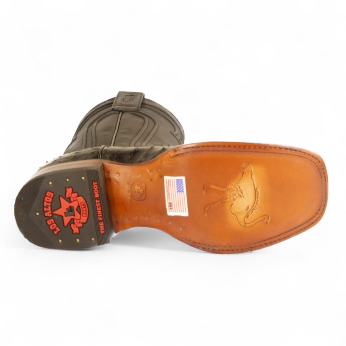 Botas de Avestruz Original Punta Rodeo Cuadrada Ancha con Zipper Color Negro - Los Altos Boots - Los Altos Boots