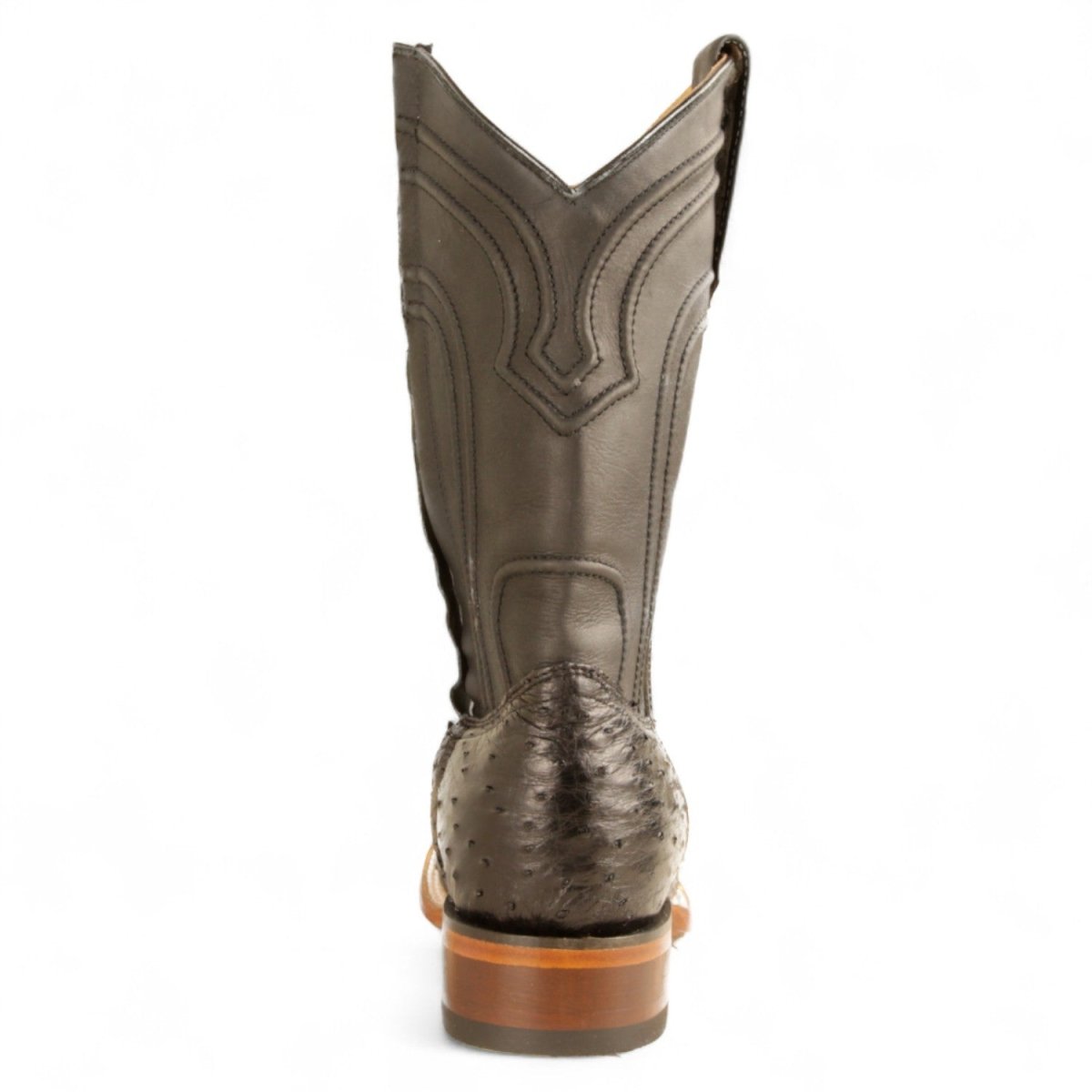 Botas de Avestruz Original Punta Rodeo Cuadrada Ancha con Zipper Color Negro - Los Altos Boots - Los Altos Boots