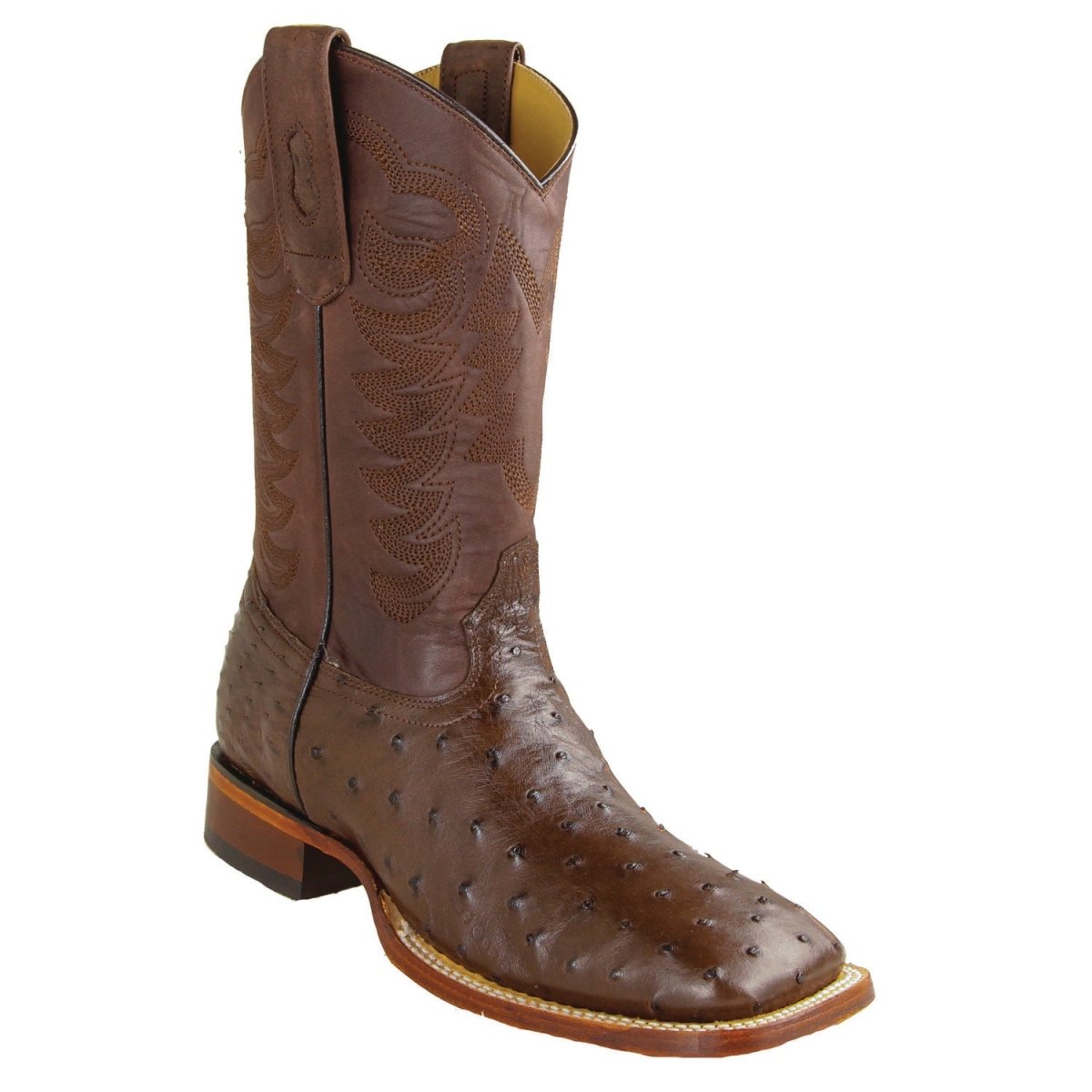 Wide Square Texas Rodeo Toe Exotic Ostrich Boots Brown Color - Los Altos Boots - Side View