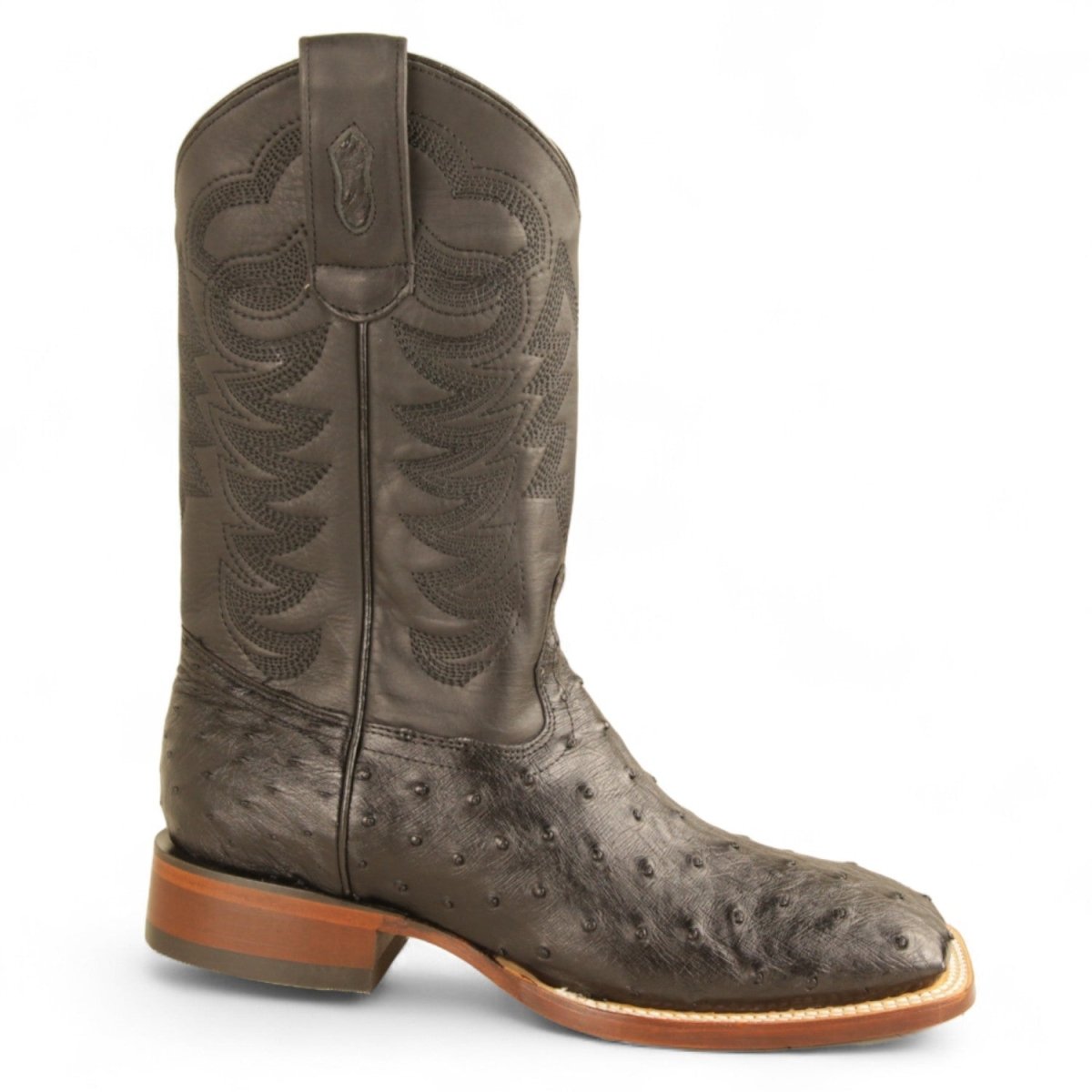 Botas de Avestruz Original Punta Rodeo Cuadrada Ancha Texas Color Negro - Los Altos Boots - Los Altos Boots