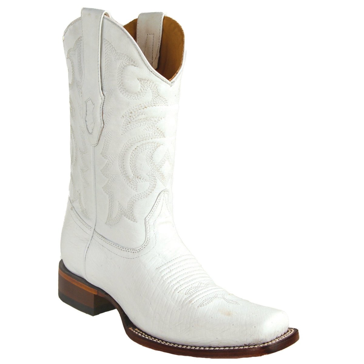 Botas de Avestruz Panza Original Punta Rodeo Cuadrada Ancha Color Blanco - Los Altos Boots - Los Altos Boots